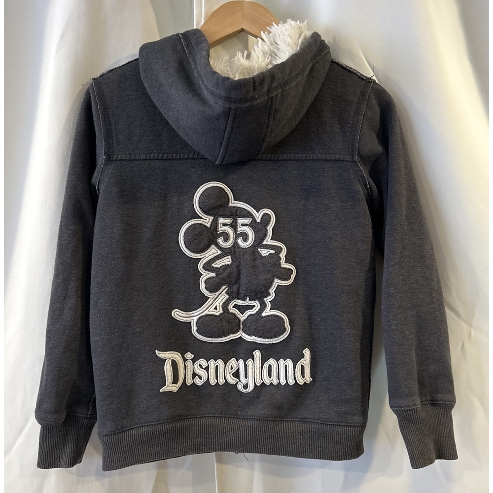 Disneyland 55th Anniversary Size‎ S Grey Zip Up Hoodie Sweatshirt Faux Fur Lined